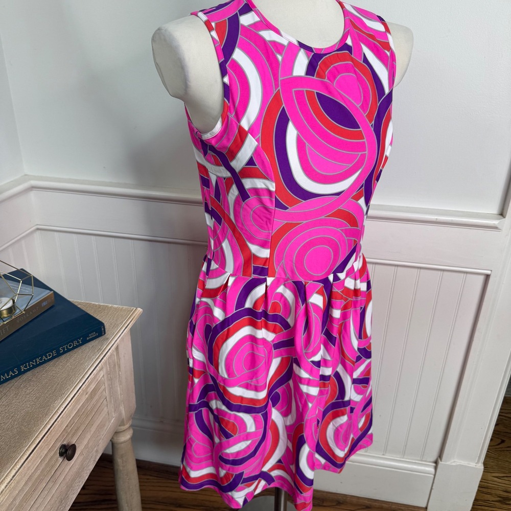 Jude Connally Womens Pink Purple Geometric Swirl Sleeveless Fit Flare Dress M - Picture 2 of 7